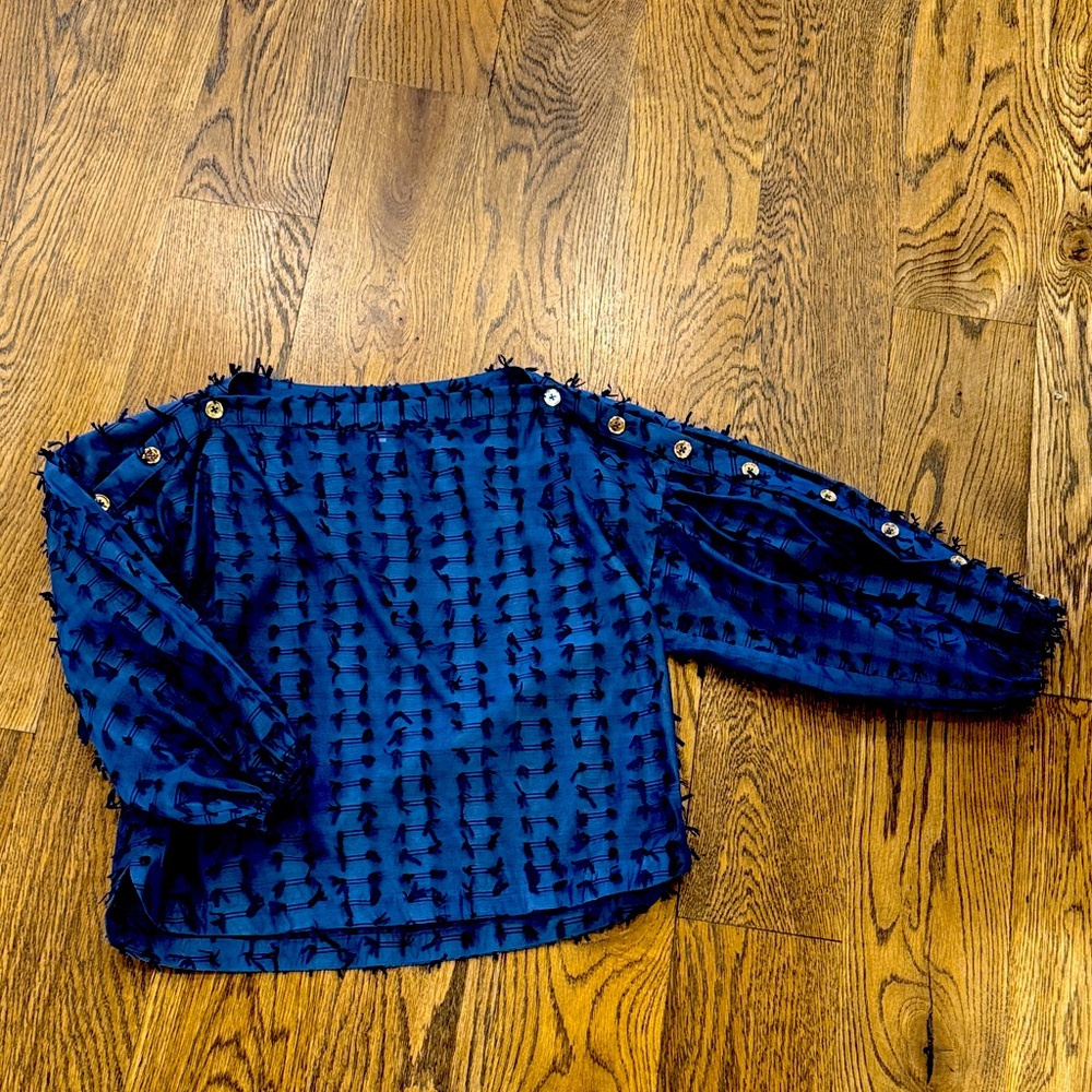 BURU Blue Textured Long Sleeve Top